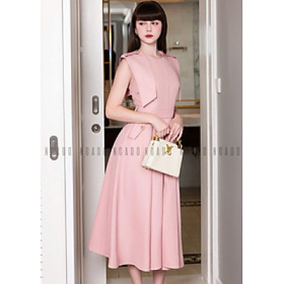 Đầm hồng sát nách tùng xoè NGADO , đầm kiểu NỮ , đầm dài , đầm công sở