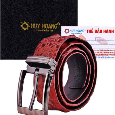 Thắt Lưng Nam Da Cá Sấu Gai Đuôi Đầu Kim Bản Lớn Huy Hoàng HT4717 - Nâu Đỏ