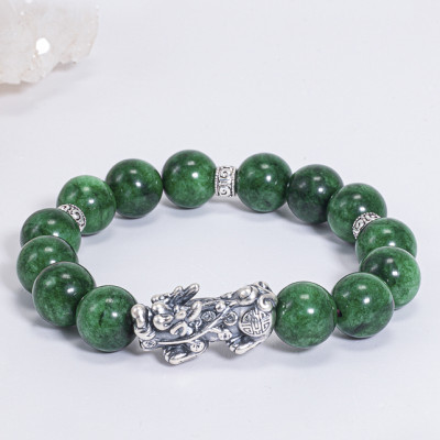 Vòng Tay Phong Thủy Đá Cẩm Thạch Sơn Thủy Phối Charm Tỳ Hưu Bạc (10mm) Mệnh Mộc, Hỏa Ngọc Quý Gemstones