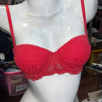 Bộ đồ lót cúp ngang 3/4 ren hoa phối lưới mút vừa nâng ngực quần lót nửa mông