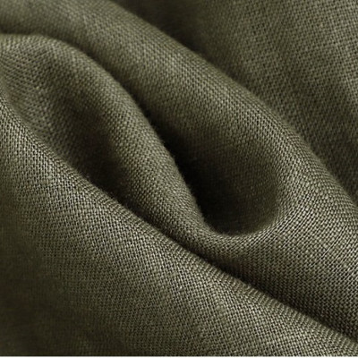 Đầm linen dáng suông cổ V cách điệu, có dây rút bo eo thời trang trẻ trung màu Xanh Rêu D218