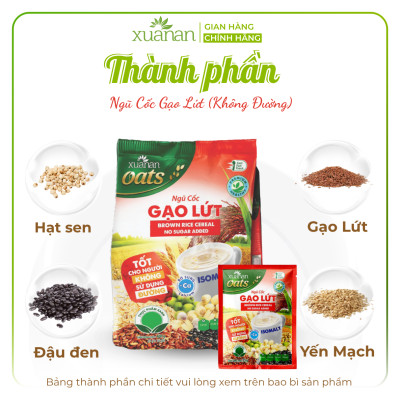 Combo 11 Túi Ngũ Cốc Gạo Lứt No Sugar Xuân An [đường ăn kiêng] 400G {25g*16 gói}(Tặng Kèm 11 Túi Yến Mạch 150G)