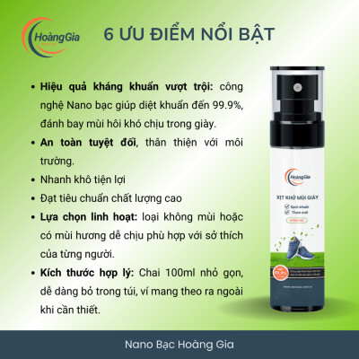 Xịt Khử Mùi Khử Khuẩn Giày Dép Nano Bạc Hoàng Gia HGshop 100ml Bảo Vệ SK Giảm Hôi Chân