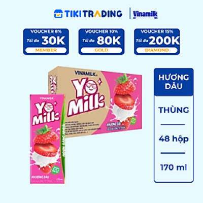 Thùng 48 hộp sữa chua uống hương dâu Yomilk 170ml