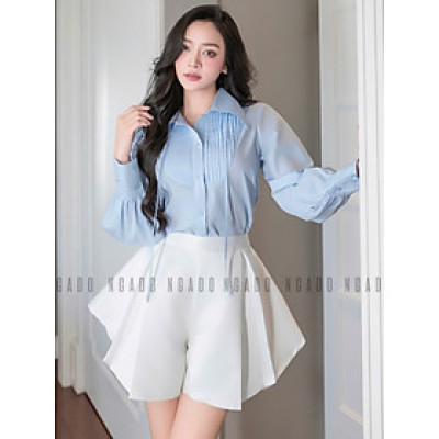 Áo sơ mi xanh nhạt NGADO , áo kiểu nữ , áo sơ mi