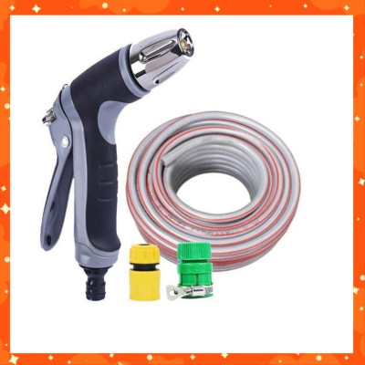 Bộ dây vòi xịt nước rửa xe,tưới cây tăng áp 3 lần cút nhựa nối nhựa vàng loại 20m 206817