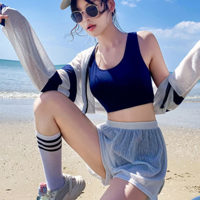 Bộ đồ bơi bikini nữ 2 mảnh kèm áo ren tay dài đi tắm biển, đi tập yoga, tập gym - B12