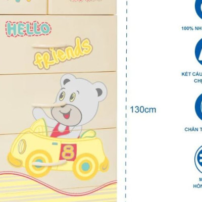 Tủ nhựa 5 tầng Qui Phúc KID màu xanh dương mẫu Car KT 600 x 470 x 1300 mm _ Juno Sofa hàng lắp sẵn