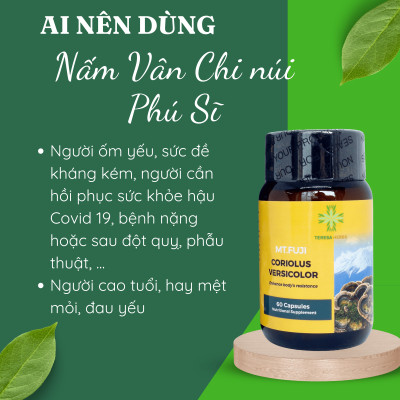 Combo 2 hộp Viên uống Nấm Vân Chi núi Phú Sĩ Teresa Herbs hỗ trợ tăng cường đề kháng và hệ miễn dịch (Lọ 60 viên)