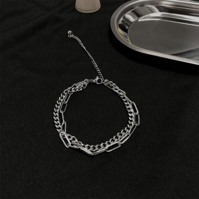 Vòng đeo tay 2 lớp titan xích vuông độc đáo