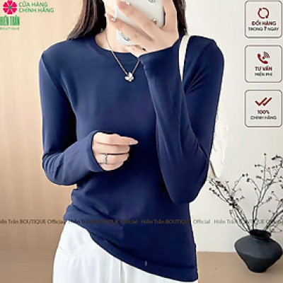Áo thun dài tay nữ Hiền Trần BOUTIQUE cổ tròn nhẹ dáng suông rộng thoải mái vải cotton mềm mại kiểu nữ tính A12 Women Top