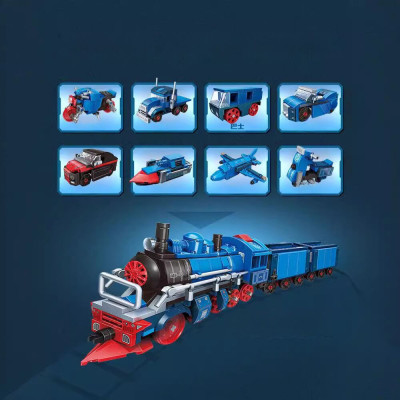 Đồ chơi - QMAN - 42206 Bộ đồ chơi xếp hình (8 trong 1) mô hình tàu hơi nước cổ điển giao Ngẫu Nhiên (KT 33x6.7x8.3cm)