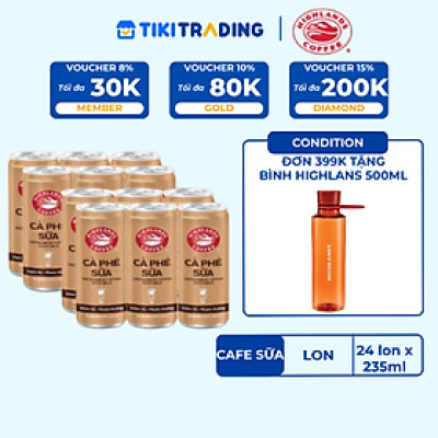 Thùng 24 lon cà phê sữa Highlands Coffee 235ml
