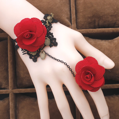 Vòng tay kèm nhẫn nữ kết hợp ren màu đen kiểu dáng thời trang phong cách Hàn Quốc