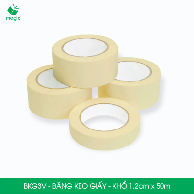 BKG3V - Block 24 cuộn băng keo giấy khổ 1.2cm x 50m - Băng dính giấy viết được, chặn màu sơn