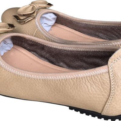 Giày búp bê nữ Trường Hải  màu kem da bò thật mềm mại , êm ái bền chắc,gắn nơ sang trọng, đế  cao su vững trãi, thiết kế hiện đại, tinh tế, thời trang BB013