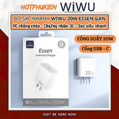 Adapter cóc củ sạc nhanh 20W PD USB C PPS chống cháy hiệu WIWU GAN ESSEN Fast Charger Wi-G002 cho iPhone iPad Oppo Samsung - Hàng nhập khẩu