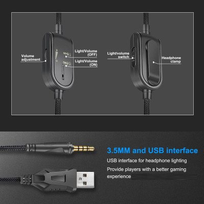 Tai nghe chơi game có dây ONIKUMA K8 với Bộ điều khiển 50mm Micrô có thể uốn cong,Hiệu ứng ánh sáng