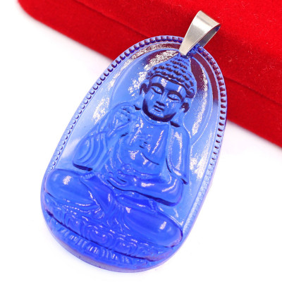 [Tuổi Tuất, Hợi] Mặt Dây Chuyền Phật A Di Đà Đá Pha Lê Xanh Dương Size Nhỏ 3.6cm & Size Lớn 5cm- Tặng Kèm Móc Inox - Phong Thủy 868 - May Mắn - Bình An