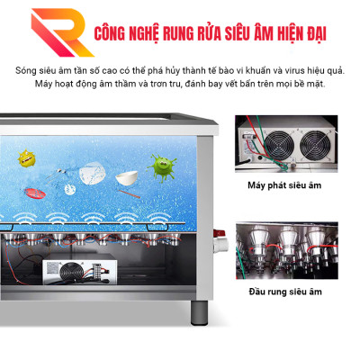 Máy rửa bát sóng siêu âm cho nhà hàng, bếp ăn tập thể  Rama RB1200 dung tích 180L - Hàng chính hãng