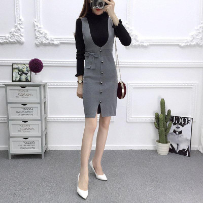 Đầm len nữ ôm body phối cúc mẫu mới AL103