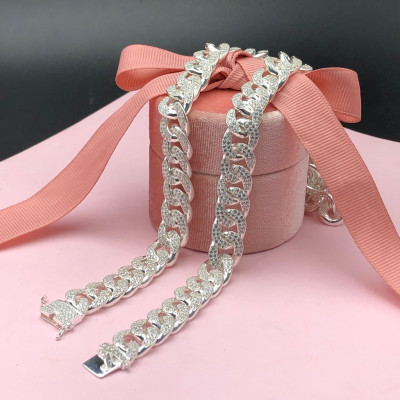 Dây Chuyền, Vòng Cổ Nam Bạc Ta Cuban Bản 12mm Dài 55cm Chính Hãng BẠC HIỂU MINH DBN079