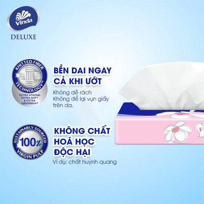 [MUA 2 LỐC SIZE S TẶNG 2 GÓI SIZE S] Khăn giấy rút cao cấp Vinda Deluxe 3 lớp 50 tờ size S (4 Gói)