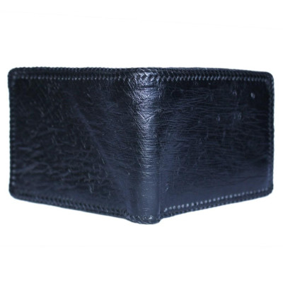 HC2439 - Bóp nam Huy Hoàng da đà điểu da bụng đan viên màu đen