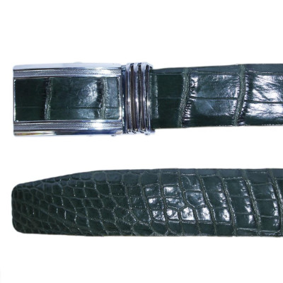 HP4827 - Dây nịt nam da cá sấu Huy Hoàng nguyên con bụng 4P màu xanh rêu