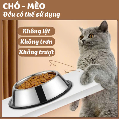 Bát inox đựng thức ăn cho chó - Bát inox không gỉ an toàn sử dụng - Có đế chống trượt - Kích cỡ lớn 34cm