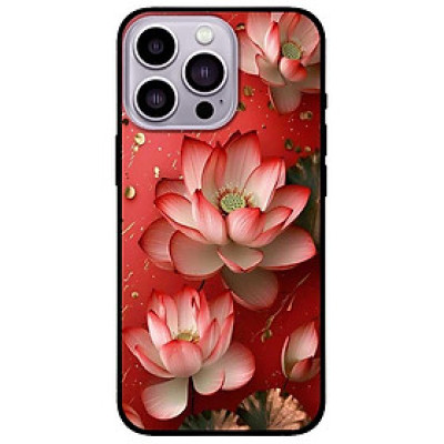 Ốp lưng cho IPhone 14 - 14 Plus - 14 Pro - 14 Pro Max - Sen Nền Đỏ - Hàng Chính Hãng