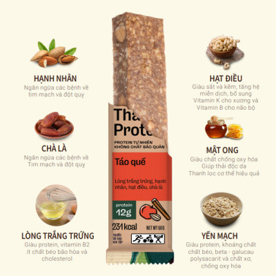 BANU Táo Quế - Thanh protein (đạm) Yến mạch và các hạt ngũ cốc – Thanh năng lượng thay thế các bữa ăn (sáng, trưa, chiều, xế, tối) tiện lợi, tốt cho sức khỏe, phù hợp với người bận rộn, tập luyện thể thao