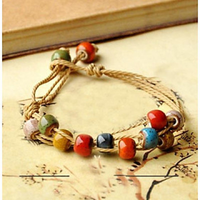 Vòng tay gốm thời trang sắc màu 3 dây hạt tròn VGOM32 