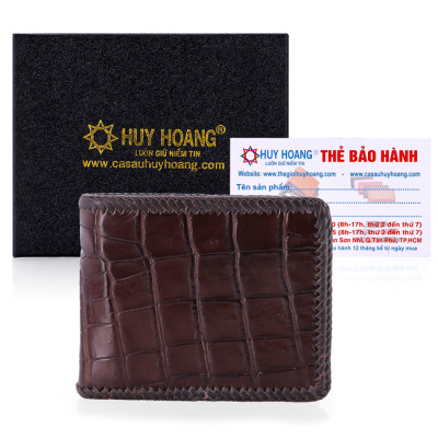 Ví nam Huy Hoàng da cá sấu đan viền gai bụng màu đen, nâu đất, nâu đỏ, vàng bò HC2254-2711-2712-2713