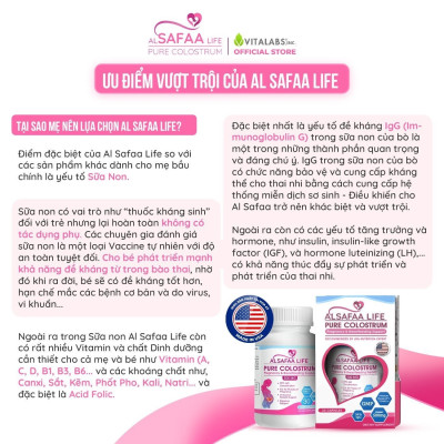 Sữa non nguyên chất al SAFAA life 500mg-USA, 30%IgG