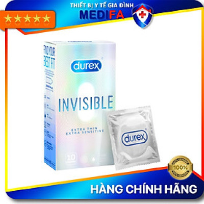 Bao cao su Durex Invisible Extra Thin Extra Sensitive 10 bao / hộp - Thiết kế Siêu mỏng vô hình 52mm tăng Cảm giác như thật từ Bao cao su Durex CAO CẤP