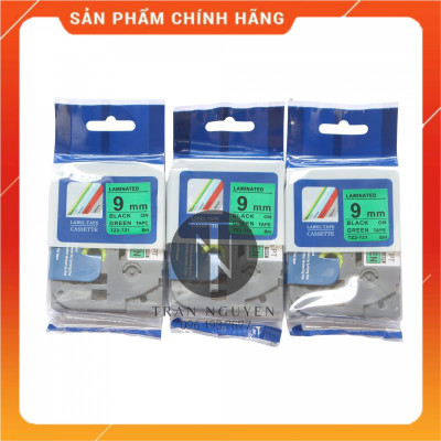 [Combo 5 hộp] Nhãn In Brother Tz2-721 - Đen nền xanh lá 9mm x 8m - Hàng nhập khẩu