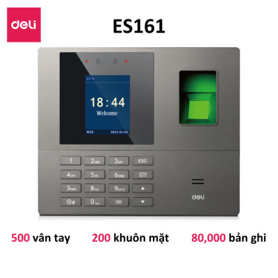 Máy Chấm Công Quét Vân Tay Và Nhận Dạng Khuôn Mặt DELI Mẫu Mới - Hàng Chính Hãng - Thiết Bị Văn Phòng Màn Mình LCD 2.4" Có Tiếng Việt ES161