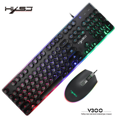 HXSJ V300 USB Wired Gaming Keyboard Backlight Steampunk Keys + Wired Gaming Mouse Anti-Slip 1600DPI with Backlight Chống trượt 1600DPI có đèn nền