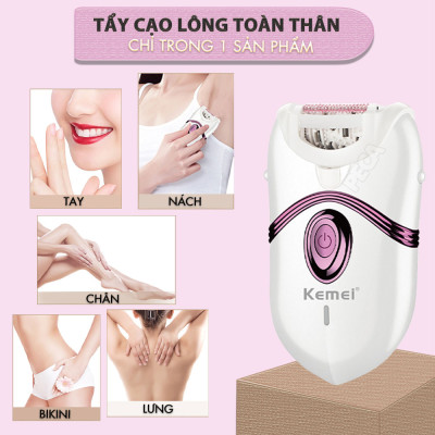 Máy tẩy lông đa năng 2in1 Kemei KM-395 gồm 2 đầu thay thế chuyên dụng nhổ lông, cạo lông, sử dụng toàn thân - Chính hãng