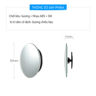 Bộ 2 Gương Cầu Lồi cho xe ô tô, gương cầu lồi cho xe ô tô, Tràn Viền Xoay 360 độ Gắn Cho Kính Gương Chiếu Hậu Tránh Điểm Mù Cho Xe Hơi, Xe Ô tô - Hàng Chính Hãng