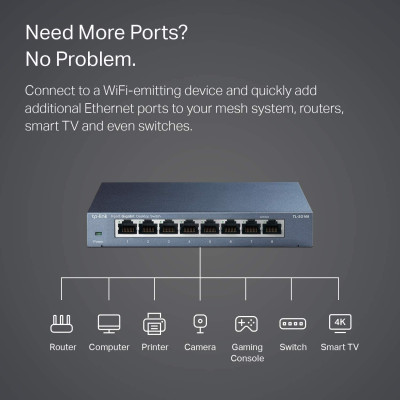 Switch TP-Link TL-SG108 Gigabit Hàng Chính Hãng - 8 cổng RJ45 10/100/1000Mbps, Vỏ Kim Loại