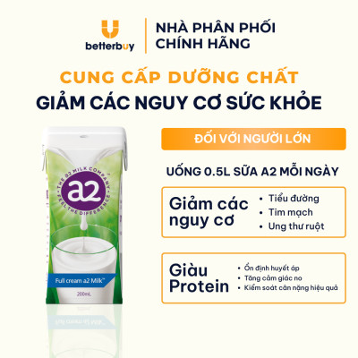 Combo 4 Hộp Sữa Tươi Nguyên Kem Tiệt Trùng a2 Milk - a2 Milk UHT 200ml