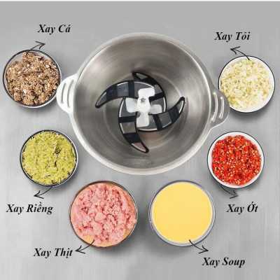Máy Xay Thịt Đa Năng Cối Inox 2 Lít Dao Thép 4 Lưỡi Siêu Khoẻ - Hàng nhập khẩu