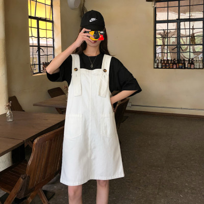 [CHẤT LƯỢNG_CÓ TẶNG QUÀ] Đầm yếm jean ngang gối đai bảng to cài nút, hàng xịn Quảng Châu cao cấp C155