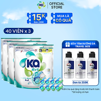 Combo 3 Túi Viên Giặt Xả Đa Năng 4 Trong 1 KA Universal (40 Viên/ Túi)