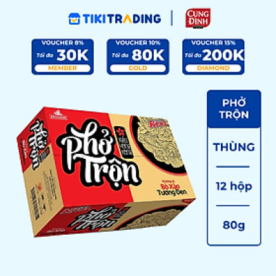 Thùng 12 Hộp Phở Trộn Bò Sốt Tương Đen Cung Đình Kool (80g / Hộp)