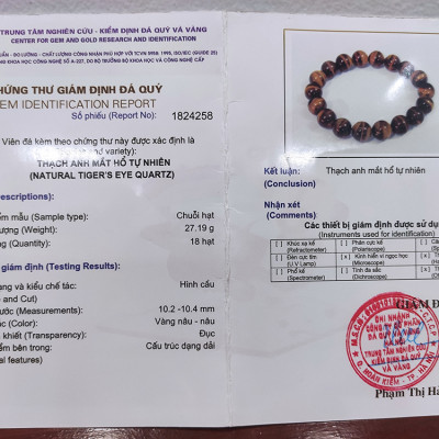 Vòng tay phong thủy đá mắt cọp vàng 14 ly, vòng tay chuỗi đá