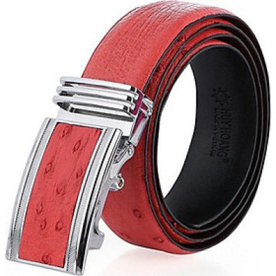 Thắt lưng nam da đà điểu Huy Hoàng da hột bản lớn màu đỏ HT4481