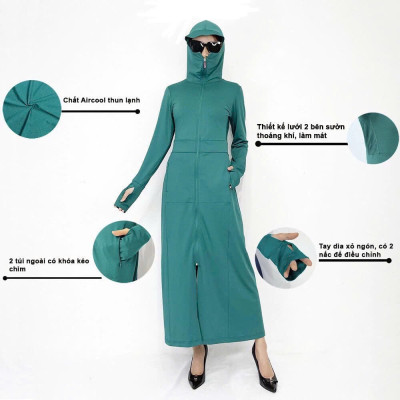 Áo Chống Nắng Nữ 2 Lớp Dệt UPF50+ | Vải Thun Lạnh | Làm Mát | Thời Trang | Đa Dụng MÀU XANH THAN Size XL 51-65kg